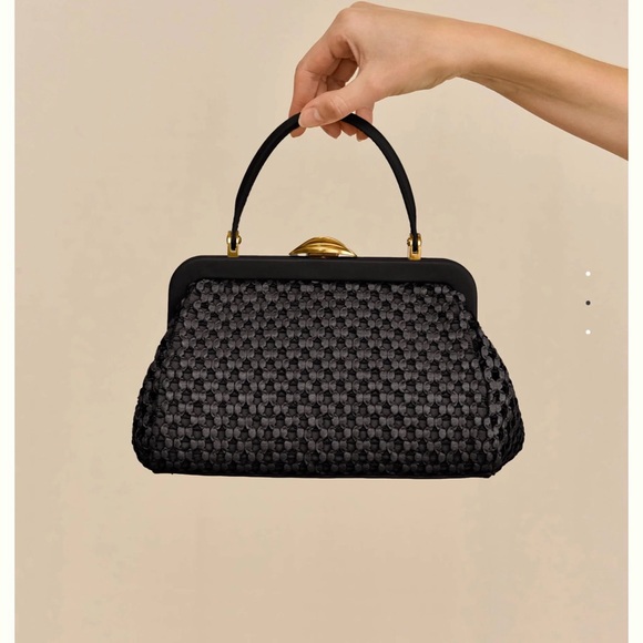 cult gaia Handbags - cult gaia Black Woven Top-Handle Crossbody Bag with Gold Hardware